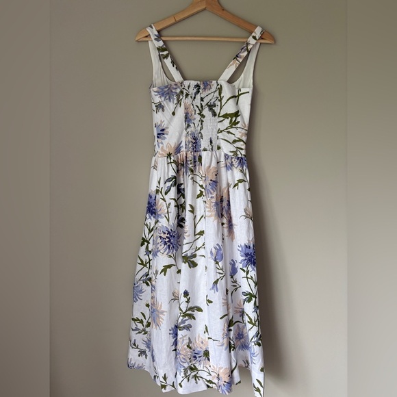 NEW Reformation Janu Midi Linen Dress Serenity White Blue Floral | US 2 / UK 6 - Picture 8 of 15